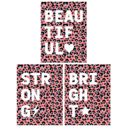 Wee Blue Coo Pack of 3 Beautiful Strong Bright Typography on Blue Pink Leopard Pattern Unframed Wall Art Living Room Prints Set - thumbnail 1