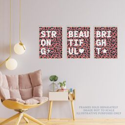 Wee Blue Coo Pack of 3 Beautiful Strong Bright Typography on Blue Pink Leopard Pattern Unframed Wall Art Living Room Prints Set - thumbnail 3