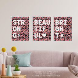 Wee Blue Coo Pack of 3 Beautiful Strong Bright Typography on Blue Pink Leopard Pattern Unframed Wall Art Living Room Prints Set - thumbnail 2