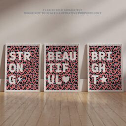 Wee Blue Coo Pack of 3 Beautiful Strong Bright Typography on Blue Pink Leopard Pattern Unframed Wall Art Living Room Prints Set - thumbnail 6