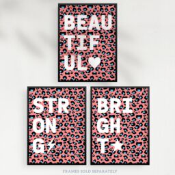 Wee Blue Coo Pack of 3 Beautiful Strong Bright Typography on Blue Pink Leopard Pattern Unframed Wall Art Living Room Prints Set - thumbnail 5