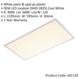 Loops Rectangular Backlit LED Ceiling Panel Light - 1195 x 595mm - 50W Cool White LED - thumbnail 2