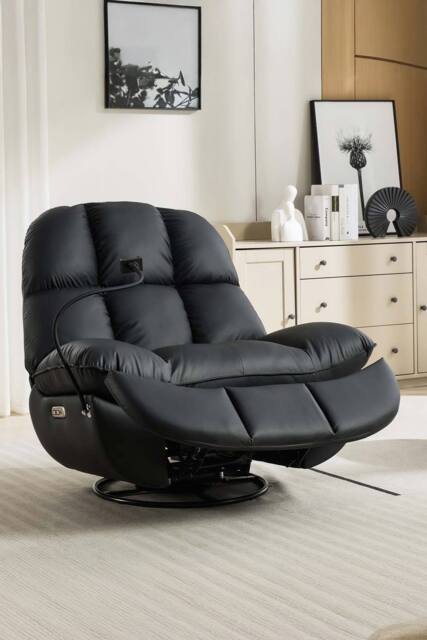 More4Homes Chicago Faux Leather Swivel & Rocker Electric Recliner Chair Black - image 1