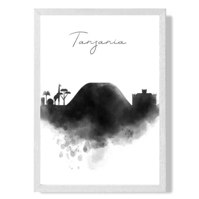 ARTZE Tanzania Watercolour Skyline City Framed Print SIZE: A4 with White Frame in Black - image 1
