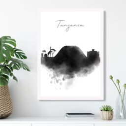 ARTZE Tanzania Watercolour Skyline City Framed Print SIZE: A4 with White Frame in Black - thumbnail 2