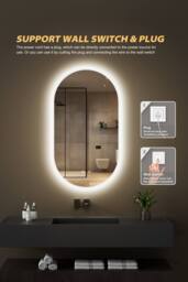Fascinate Pill-Shaped LED Bathroom Mirror - Tempered Glass, Anti-Fog Demister 80x45cm in Silver - Size: 80x45 cm - thumbnail 6