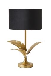 ValueLights Christina Velvet with Gold Metallic Inner Drum Shade Gold Palm Leaf Table Lamp in Black - thumbnail 6