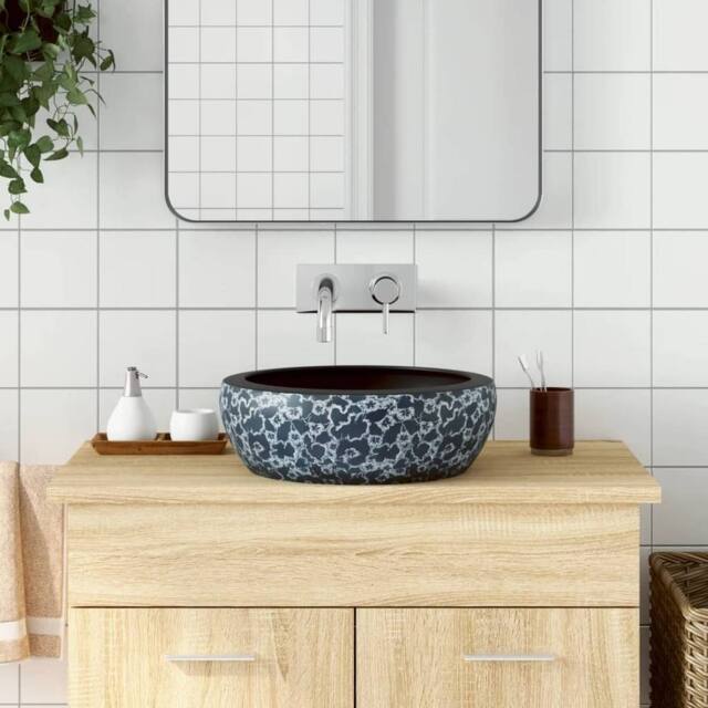 Berkfield Home Countertop Basin Black & Blue Round Œ¶41x14 cm Ceramic - Size: 41x14 cm - image 1