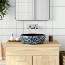 Berkfield Home Countertop Basin Black & Blue Round Œ¶41x14 cm Ceramic - Size: 41x14 cm - thumbnail 1
