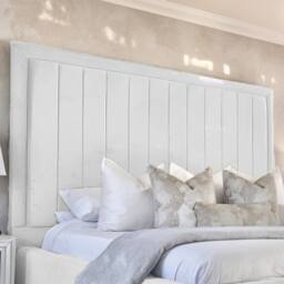 "UK Bed Furniture Geneva Upholstered Bed Frame with 54"" Headboard - Slatted Base in White - Size: Small Double" - thumbnail 2