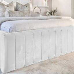 "UK Bed Furniture Geneva Upholstered Bed Frame with 54"" Headboard - Slatted Base in White - Size: Small Double" - thumbnail 3