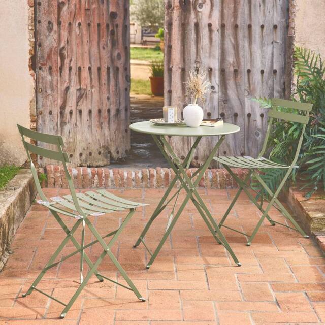 sweeek Round Folding Metal Bistro Garden Table With 2 Chairs in Green - image 1