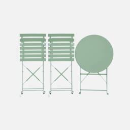 sweeek Round Folding Metal Bistro Garden Table With 2 Chairs in Green - thumbnail 2
