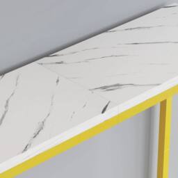 VOGREX White Marble Gold Frame Narrow MDF Console Table Storage Shelf - thumbnail 4