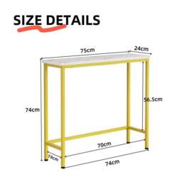 VOGREX White Marble Gold Frame Narrow MDF Console Table Storage Shelf - thumbnail 2