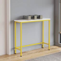 VOGREX White Marble Gold Frame Narrow MDF Console Table Storage Shelf - thumbnail 3