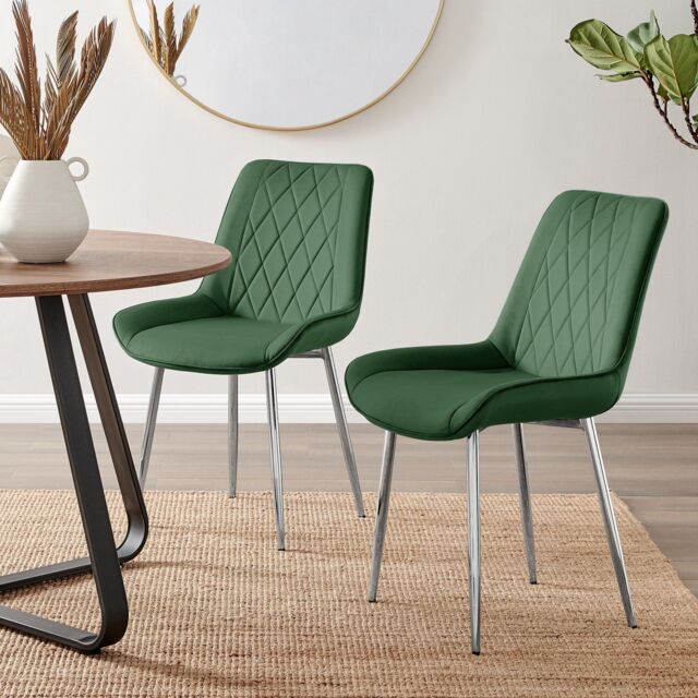 FurnitureboxUK 2x Pesaro Velvet Silver Leg Luxury Dining Chairs in Green - image 1