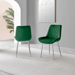 FurnitureboxUK 2x Pesaro Velvet Silver Leg Luxury Dining Chairs in Green - thumbnail 2