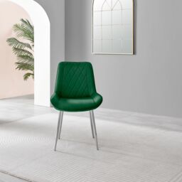 FurnitureboxUK 2x Pesaro Velvet Silver Leg Luxury Dining Chairs in Green - thumbnail 3