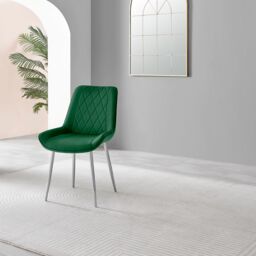 FurnitureboxUK 2x Pesaro Velvet Silver Leg Luxury Dining Chairs in Green - thumbnail 4