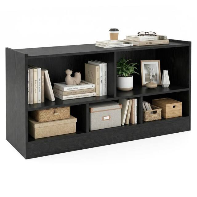Costway 2-Tier Bookcase 5 Cubes Storage Cube Bookshelf Wooden Display Shelf in Black - image 1
