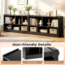 Costway 2-Tier Bookcase 5 Cubes Storage Cube Bookshelf Wooden Display Shelf in Black - thumbnail 4