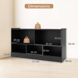Costway 2-Tier Bookcase 5 Cubes Storage Cube Bookshelf Wooden Display Shelf in Black - thumbnail 2