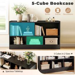 Costway 2-Tier Bookcase 5 Cubes Storage Cube Bookshelf Wooden Display Shelf in Black - thumbnail 9