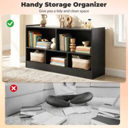 Costway 2-Tier Bookcase 5 Cubes Storage Cube Bookshelf Wooden Display Shelf in Black - thumbnail 7