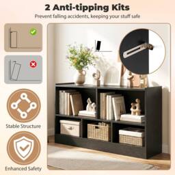Costway 2-Tier Bookcase 5 Cubes Storage Cube Bookshelf Wooden Display Shelf in Black - thumbnail 5