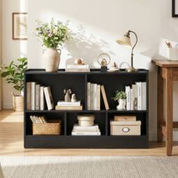Costway 2-Tier Bookcase 5 Cubes Storage Cube Bookshelf Wooden Display Shelf in Black - thumbnail 3