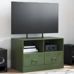 Berkfield Home TV Cabinet Olive Green 67x39x44 cm Steel - Size: 67 x 39 x 44 cm - thumbnail 2