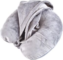 mysmartbuy Travel Pillow Hoodie - Grey Soft Plush Neck Supporting Cushion with Drawstring Closure Hood - Measures 32 x 30 x 9cm - Size: 32 x 30 x 9 cm - thumbnail 2