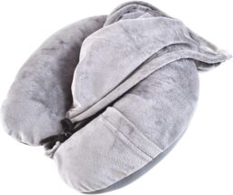 mysmartbuy Travel Pillow Hoodie - Grey Soft Plush Neck Supporting Cushion with Drawstring Closure Hood - Measures 32 x 30 x 9cm - Size: 32 x 30 x 9 cm - thumbnail 3