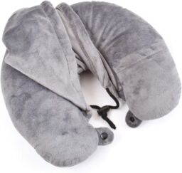 mysmartbuy Travel Pillow Hoodie - Grey Soft Plush Neck Supporting Cushion with Drawstring Closure Hood - Measures 32 x 30 x 9cm - Size: 32 x 30 x 9 cm - thumbnail 5