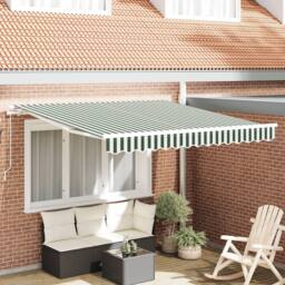 Berkfield Home Manual Retractable Awning Green & White 300x250 cm