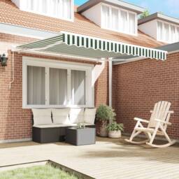 Berkfield Home Manual Retractable Awning Green & White 300x250 cm - thumbnail 3