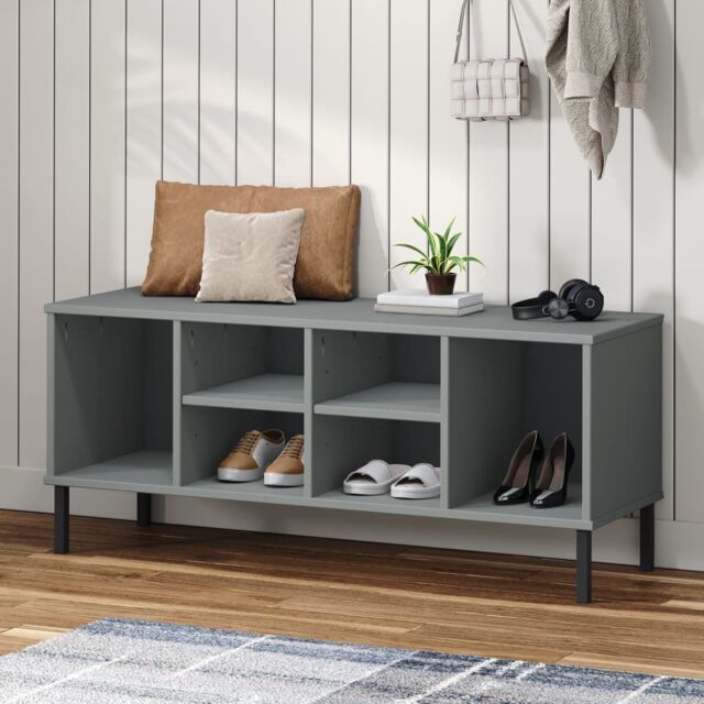 Berkfield Home Shoe Rack with Metal Legs Grey 106x35x45 cm Solid Wood OSLO - Size: 106 x 35 x 45 cm - image 1