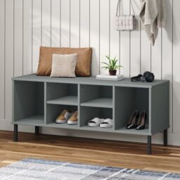 Berkfield Home Shoe Rack with Metal Legs Grey 106x35x45 cm Solid Wood OSLO - Size: 106 x 35 x 45 cm - thumbnail 1