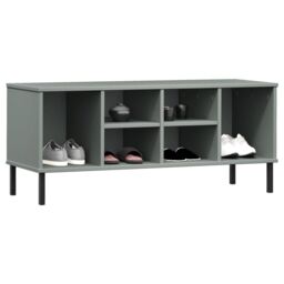 Berkfield Home Shoe Rack with Metal Legs Grey 106x35x45 cm Solid Wood OSLO - Size: 106 x 35 x 45 cm - thumbnail 3