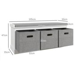 Havendro Shoe Bench with Seat, Shoe Storage Bench with Fabric in Grey - thumbnail 2