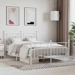 Berkfield Home Metal Bed Frame with Headboard & Footboard White 140x200 cm - thumbnail 2