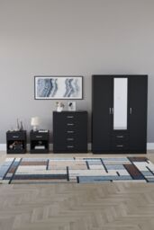 Home Discount Vida Designs 4Pc Bedroom Set 2xBedside, 5Drawer Chest, Mirror Wardrobe in Black - thumbnail 4