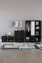 Home Discount Vida Designs 4Pc Bedroom Set 2xBedside, 5Drawer Chest, Mirror Wardrobe in Black - thumbnail 3