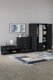 Home Discount Vida Designs 4Pc Bedroom Set 2xBedside, 5Drawer Chest, Mirror Wardrobe in Black - thumbnail 2