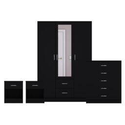 Home Discount Vida Designs 4Pc Bedroom Set 2xBedside, 5Drawer Chest, Mirror Wardrobe in Black - thumbnail 8