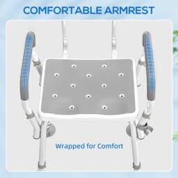 HOMCOM Padded Shower Stool with Arms & Back, 4 Suction Foot Pads, Grey in Light Grey - thumbnail 5