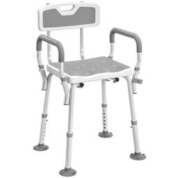 HOMCOM Padded Shower Stool with Arms & Back, 4 Suction Foot Pads, Grey in Light Grey - thumbnail 2