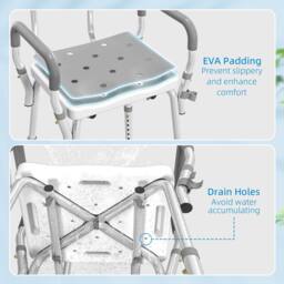 HOMCOM Padded Shower Stool with Arms & Back, 4 Suction Foot Pads, Grey in Light Grey - thumbnail 4