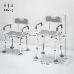 HOMCOM Padded Shower Stool with Arms & Back, 4 Suction Foot Pads, Grey in Light Grey - thumbnail 3